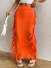 SXY Solid Color Fringe Decorated Summer Casual Tight Skirt